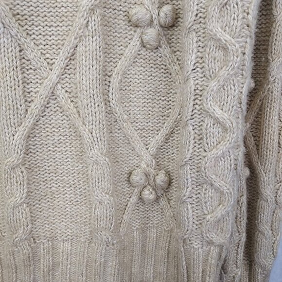 Cupcakes & Cashmere Turtleneck Women's Large Cable Knit Sweater Oatmeal Beige - Picture 3 of 10